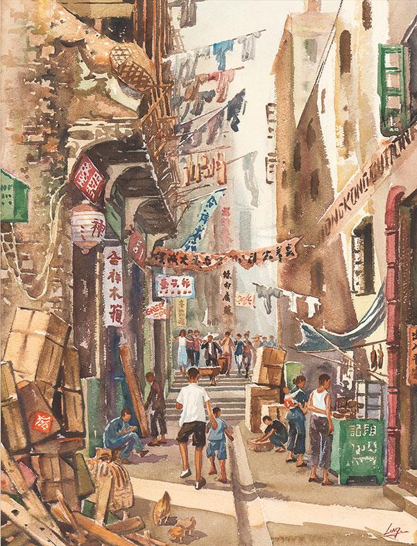 <p>隨著上世紀七、八十年代澳門城市發展迅速,甘長齡更加關注小城生活的轉變,他的作品題材反映了舊日街景及民生百態。<br />
____<br />
澳門街景<br />
甘長齡 (1911 – 1991)<br />
紙本水彩<br />
48.2 x 36.3 cm<br />
1970年代</p>
<p> </p>