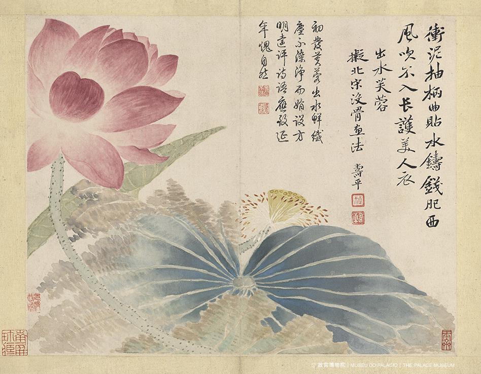 <p><span style="white-space-collapse: preserve;">惲壽平八歲詠蓮花成句,驚其塾師,可見家學之深,圖為其《山水花鳥圖冊》第七開中繪荷花之作,熟練運用沒骨法,賦色濃豔, 姿態優美,精細工麗。</span><br />
<br />
<span style="white-space-collapse: preserve;">***********</span><br />
<span style="white-space-collapse: preserve;">惲壽平</span><br />
<span style="white-space-collapse: preserve;">山水花鳥圖冊</span><br />
<span style="white-space-collapse: preserve;">設色或水墨紙本冊頁</span><br />
<span style="white-space-collapse: preserve;">清</span><br />
<span style="white-space-collapse: preserve;">康熙十四年乙卯(公元1675年)</span><br />
<span style="white-space-collapse: preserve;">惲壽平時年四十三歲</span><br />
<span style="white-space-collapse: preserve;">第七開,共十開</span><br />
<span style="white-space-collapse: preserve;">縱27.5釐米 橫35.2釐米</span><br />
<span style="white-space-collapse: preserve;">故宮博物院藏</span><br />
<br />
<span style="white-space-collapse: preserve;">※展品圖片及部分文字資料由故宮博物院/上海博物館提供</span></p>