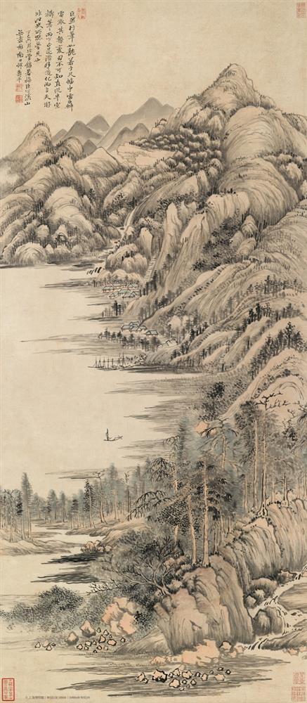 <p>上海博物館藏惲壽平《倣巨然溪山無盡圖軸》</p>
