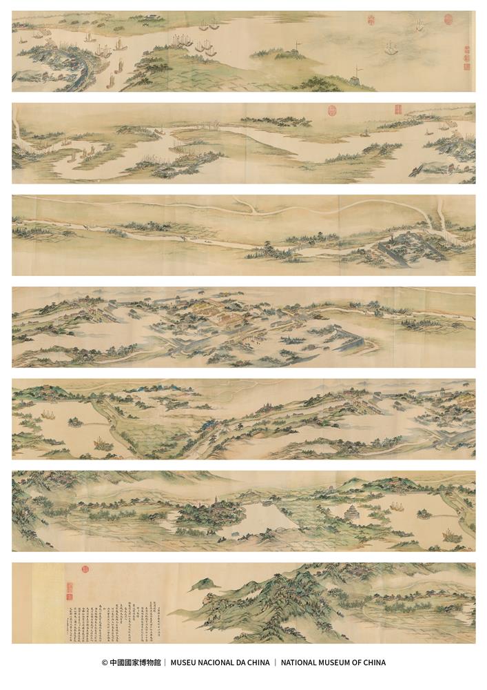 <p>這幅畫最特別之處,在於它用中國畫的筆墨,將數百公里的河道濃縮到一卷畫軸裡,用形神的觀念表現出壯麗水利工程的實景感。<br />
城市用“航拍”的視角,勾勒首都、港口城市的繁華;建築用“界畫”工筆描繪,如尺規丈量;<br />
山體用“披麻皴”濕筆渲染,草木豐潤;</p>
<p>連船閘、浮橋、堤防等水利設施,都細緻再現。<br />
而“昆明湖”(今頤和園內)被畫得如詩如畫,實則是人工水庫,真正實現了“園林即水利”的至高境界。</p>