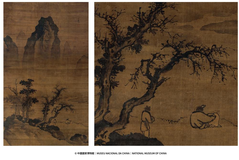 <p>秋天,是“放下”的豁達。</p>
<p>蔣嵩的《秋林讀書圖》採用二段構圖法,遠景以淡墨斧劈皴與濃墨苔點描繪出群山疊嶂蒼翠峭拔之姿;近景繪松柏雜樹數株,一位文人斜倚石上,書卷攤開,目光卻未停留在字裡行間,而是投向遠山。身後書童靜立,也不催問。讀的是什麼已不重要,重要的是,他在這一刻,心不在案牘,不在世故,而在山野之間,任思緒飄遠。全圖展現了畫家嚮往遠離塵世,追求閒適的生活態度。</p>
<p>**********</p>
<p>秋林讀書圖</p>
<p>蔣嵩</p>
<p>明(1368—1644)</p>
<p>絹本水墨立軸</p>
<p>縱170釐米橫102釐米</p>