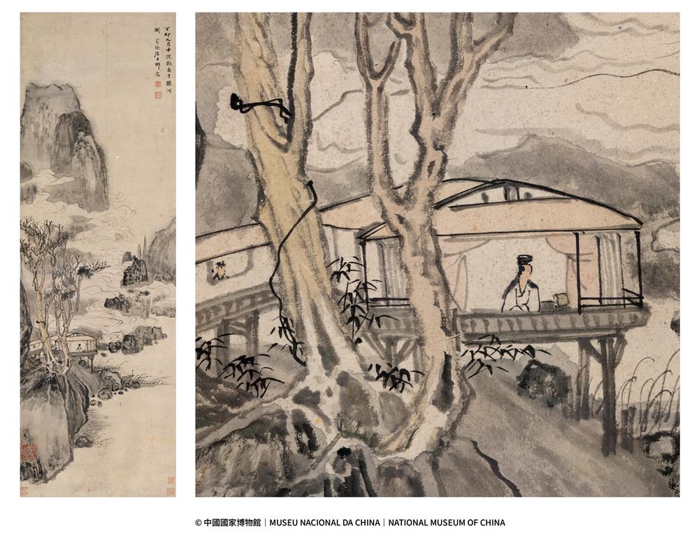 <p>除此之外,還有邵高的《水閣遠眺圖》,那人憑欄而立,任雲氣浮動,不問世事。王翬的《雲嵐林壑圖》裡,有人緩步過橋,侍從攜琴尾隨,步履悠然,走向那間隱於林壑的書屋。</p>
<p>**********</p>
<p>水閣遠眺圖</p>
<p>邵高</p>
<p>明天啟七年(1627)</p>
<p>紙本設色立軸</p>
<p>縱98.9釐米橫39.7釐米</p>