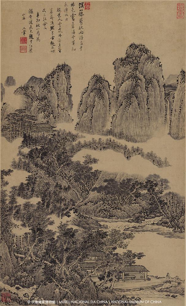 <p>這些人,從不與山水爭高低。他們或坐或行,或讀或望,姿態各異,卻都有一種共通的鬆弛感。他們活在畫裡,卻像是在提醒我們:理想生活,未必是飛黃騰達,不必是聲名遠播。有時,只是能在春日看柳,夏夜隨舟,秋山讀書,冬林獨行。</p>
<p>**********</p>
<p>雲嵐林壑圖</p>
<p>王翬(1632—1717)</p>
<p>清康熙五十年(1711)</p>
<p>紙本水墨立軸</p>
<p>縱72.5釐米橫43.6釐米</p>
