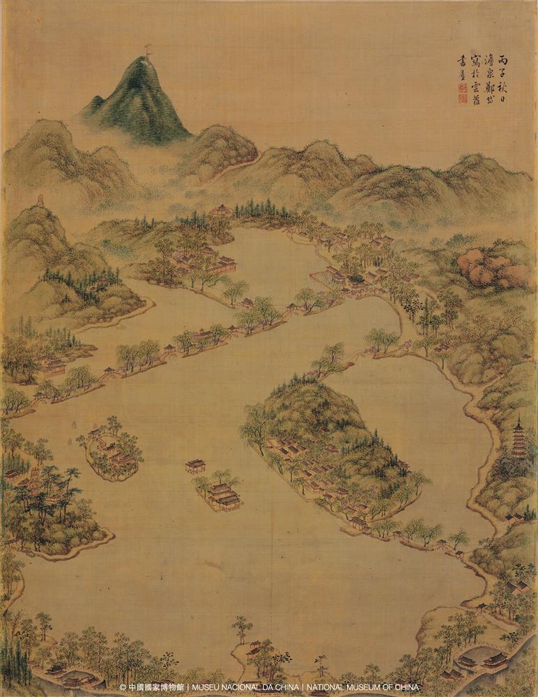 <p>鄭岱的《西湖圖》則是秋日首選,平遠俯視的開闊視角下,蘇堤的桂香、岸邊的古塔、湖面的扁舟,與今日西湖秋景幾乎重疊。</p>
<p>**********</p>
<p>西湖圖</p>
<p>鄭岱</p>
<p>清乾隆二十一年(1756)</p>
<p>絹本設色立軸</p>