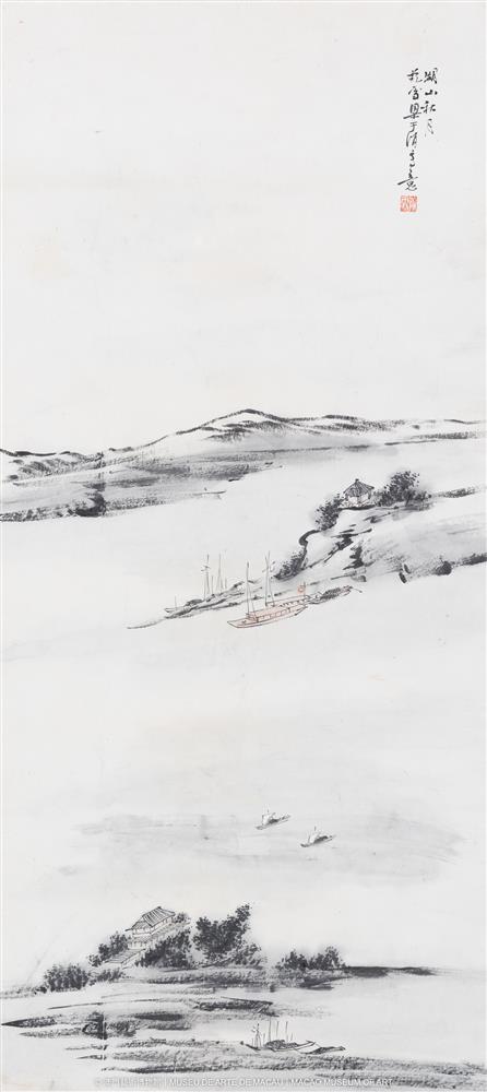 <p>梁于渭</p>
<p>湖山秋月<br />
設色紙本立軸</p>
<p>95.6 × 42.9 cm<br />
澳門藝術博物館藏</p>
<p>款識︰<br />
湖山秋月。<br />
杭雪梁于渭寫意。<br />
杭雪(白文方印)</p>
<p>梁于渭(1844 – 1917),字鴻飛、杭雪,廣東番禺人。光緒十五年(1889)進士,官禮部祠祭清吏司司員。後辭官歸居南海(今廣州),以賣畫自給,喜畫花卉,晚年嗜山水,師法元人,尤長於青綠山水,意境宕逸。博學多能,又工篆刻,藏六朝至唐、宋碑誌千餘種,收藏古錢及造像甚多。 </p>