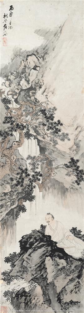 <p>蘇六朋</p>

<p>枕流聽泉<br />
設色紙本立軸<br />
106.8 &times; 31 cm</p>

<p>澳門藝術博物館藏</p>

<p>款識︰<br />
丙申重陽，枕琴蘇六朋。<br />
枕琴（白文長方印）</p>
