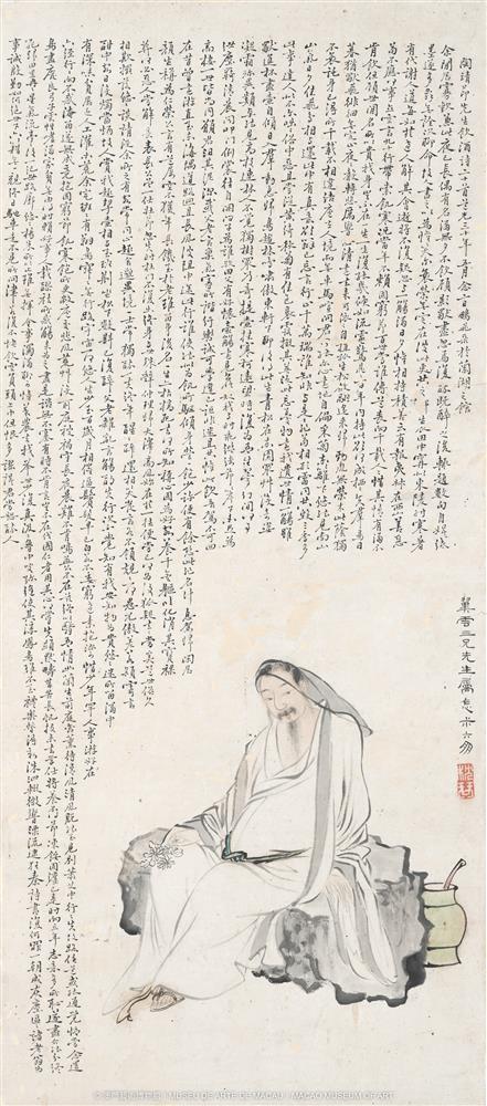 <p>蘇六朋</p>

<p>陶潛詩意圖<br />
設色紙本立軸<br />
98 &times; 44 cm</p>

<p>澳門藝術博物館藏</p>

<p>款識︰<br />
翼雲三兄先生屬，怎叔六朋。<br />
枕琴（白文方印）</p>

