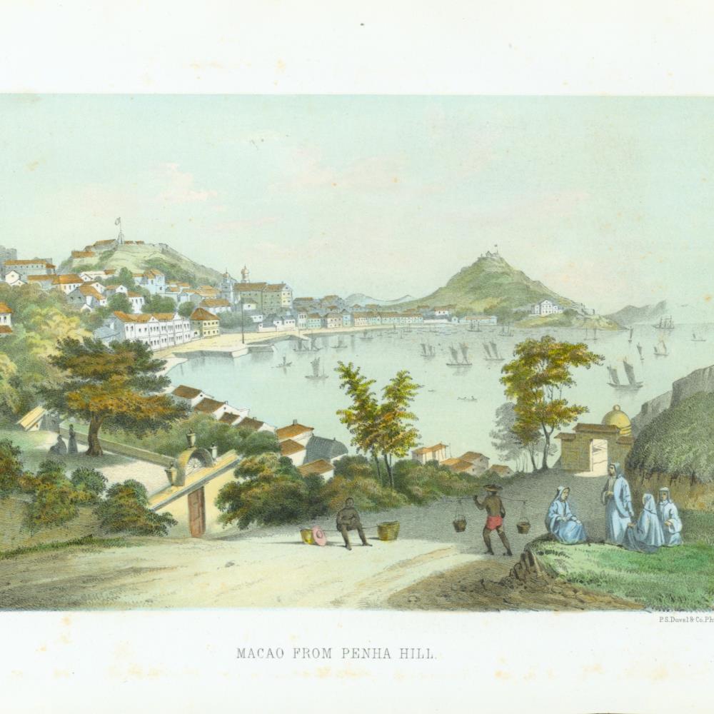<p><strong>從澳門主教山眺望南灣</strong></p>

<p>原作：威廉•海因 (1827 – 1885)</p>

<p>印製：費城彼得•杜瓦爾有限公司</p>

<p>平版─ 石版、手工著色</p>

<p>德國</p>

<p>c. 1853</p>

<p>14.7 x 22.2 cm</p>

<p>A-PP1998-000208</p>
