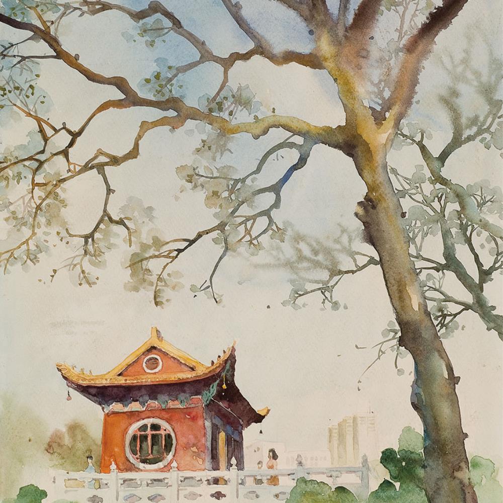<p><strong>Templo de Pou Tai Un na Primavera</strong></p>

<p>Poon Kam Ling (1951 – )</p>

<p>Aguarela sobre papel</p>

<p>53.4 x 39.5 cm</p>

<p>2002</p>

<p>A-PW2007-000074</p>
